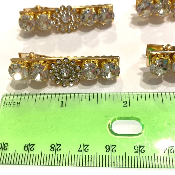 Set Of 4 Rhinestone Hair Clips Barrettes Gold Tone Flower Updos - Picture 5 of 7